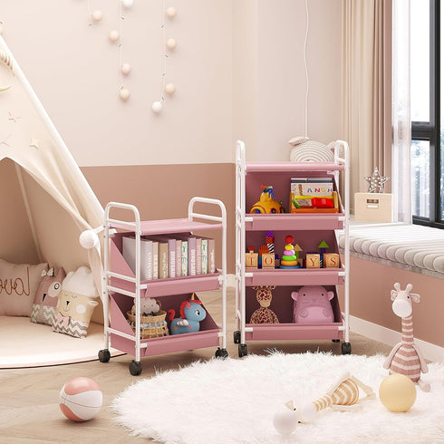 2 Buzowruil Utility Rolling Fabric Storage Rack Trolley Toy Cart Trolley with Large Storage Boxes,Wheels, Suitable