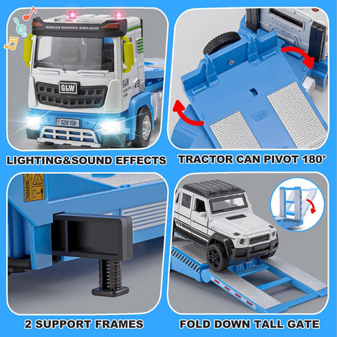 VijiSuki Set Die-cast Semi Truck Toys w/Semi Truck, Pickup, Racing Car, Alloy Engineering Transport Vehicles Toys