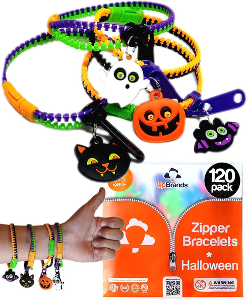 UpBrands Halloween Party Favor Zipper Bracelets for Kids Fidget Toy Bulk Set