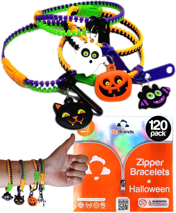 UpBrands Halloween Party Favor Zipper Bracelets for Kids Fidget Toy Bulk Set