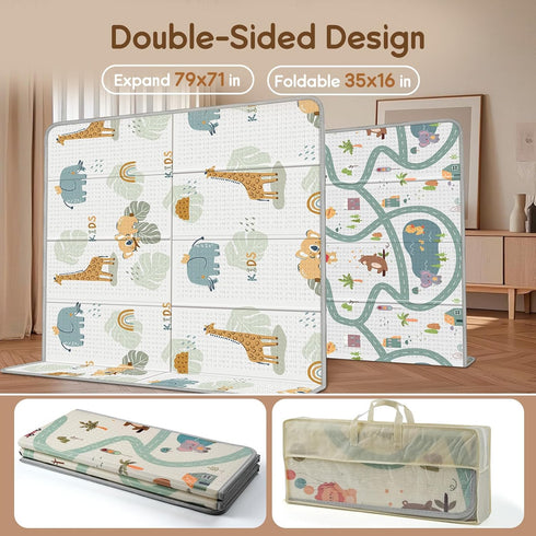 79x71 Tummy Foldable Baby Play Mat for Floor, PIGLOG Extra Large Crawiling Play Mat for Babies, Waterproof & Portable