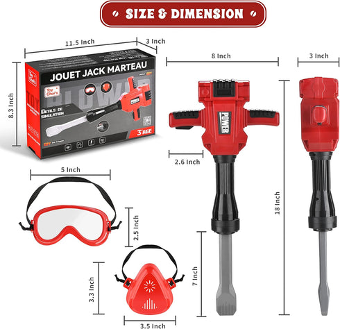 Toy Choi's Kids Jackhammer Toy Drill, Pretend Play Construction Toy with Realistic Sound for Ages 3-7