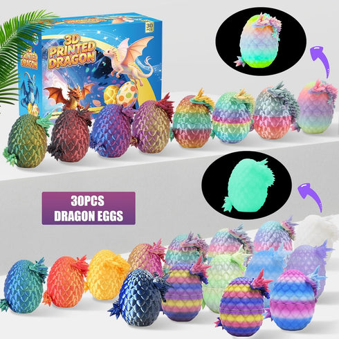 Apear1 30PCS 3D Printed Dragon Eggs with Dragon Inside, Mini Animals Party Favors for Kids, Flexible Articulated