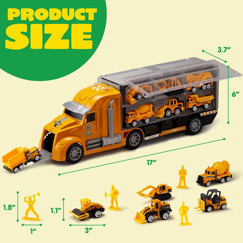 JOYIN 25 in 1 Construction Truck Vehicle Toy Set - Play Vehicles with Sounds and Lights in Carrier Truck