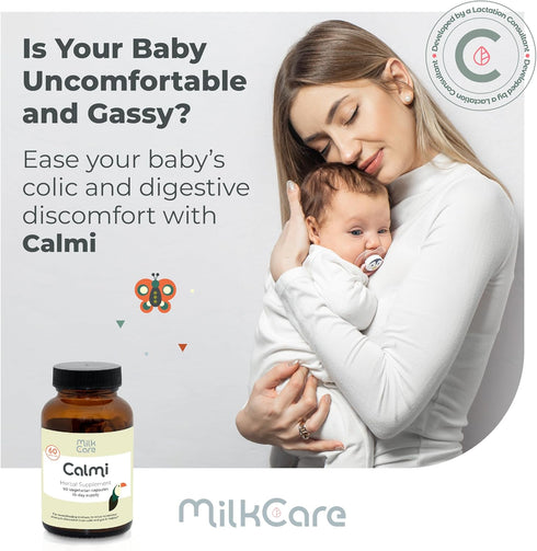 Milkcare 60 Calmi Baby Gas Relief Through Mother's Milk, Supplement for Mothers, Vegan Capsules, Helps with Gas Relief