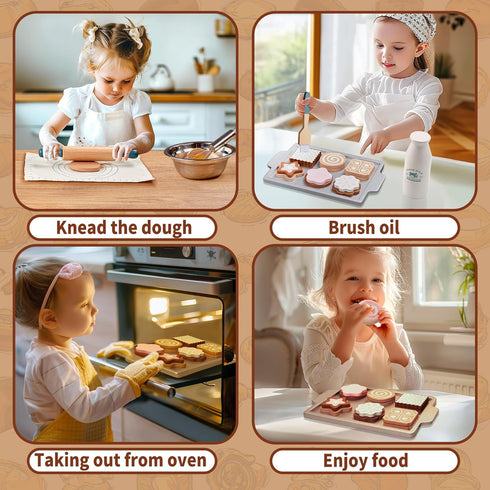 Toywoo Sets 3-6 Wooden Play Food for Kids, Pretend Play Kitchen Accessories with Shopping Bag, Cutting Toys, Gift