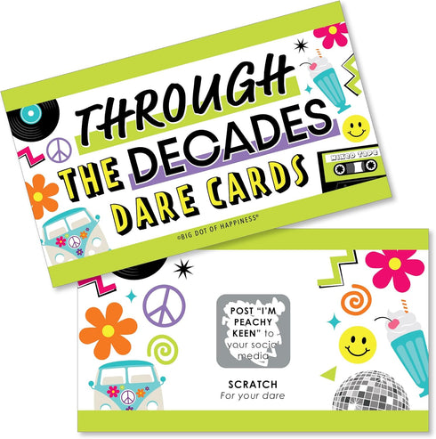 Big Dot of Happiness Through The Decades Party Game Scratch Off Dare Cards - 50s, 60s, 70s, 80s, 90s - 22 Count