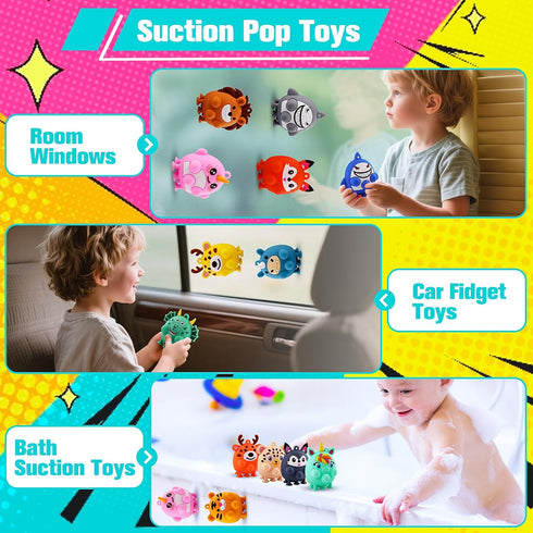 24 ChildFun PCS Party Favors for Kids, Silicone Animal Pop Fidget Toys with Suction, Birthday Gifts for Boy Girls
