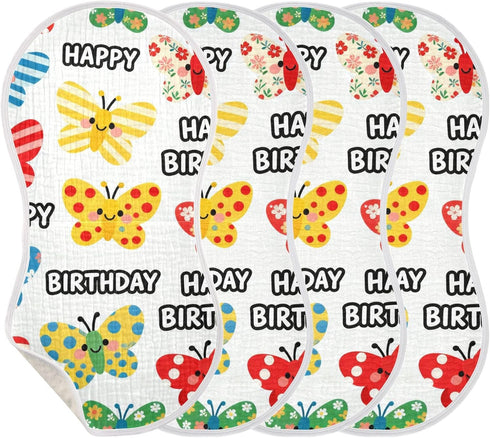 decor gift 4 Pack 22x11in Cotton Burp Cloth Breathable Happy Birthday Cute Butterfly spit up Cloth for Newborns