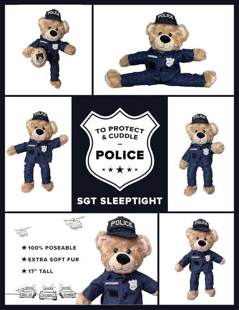 ZZZ Bears Military, Police and Fireman Teddy Bears - Plush Toys for Bedtime (Limited Edition Police Uniform)