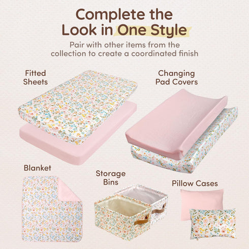 8"x5.2"x10" 2 Pack, Fabric Storage Bins Cute for Nursery - Collapsible Pink & Flower Kids Baskets with Handles Hamper