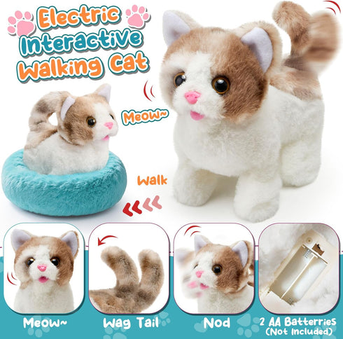 17PCS 3 4 5 6 7 8 Playset TUZT Interactive Cat Toys for Kids, Toys for Year Old Girls Kids Boys, Walking & Meowing Cat