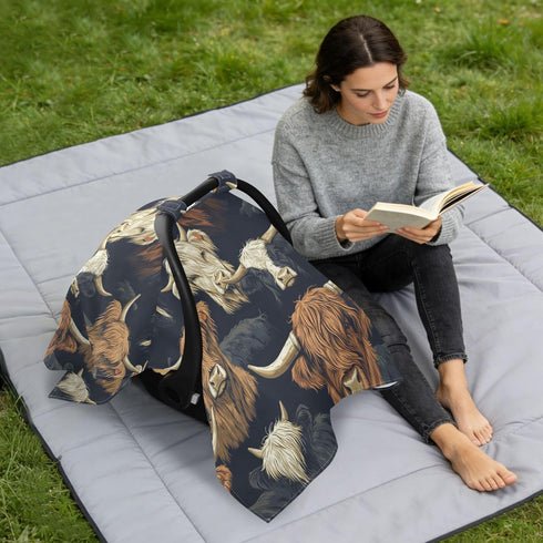 Mazeann Vintage Highland Cow Car Seat Cover Baby Breathable Soft Infant Carseat Covers Canopies Babies Carrier Covers