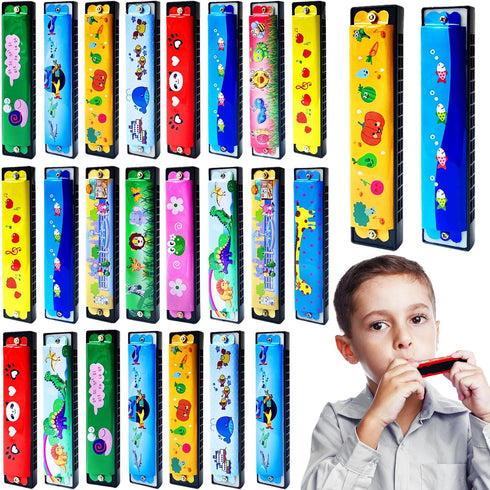 24 Pcs Kids Harmonica,Cartoon Harmonica Toy with Double Row,16 Holes Toddler Harmonicas