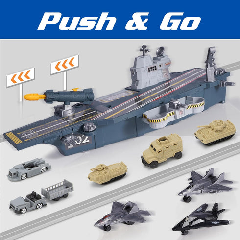 10 Military Aircraft Carrier Toys, Army Toys with Vehicles, Fighter Jet Helicopter Tanks and Army Men Action Figures