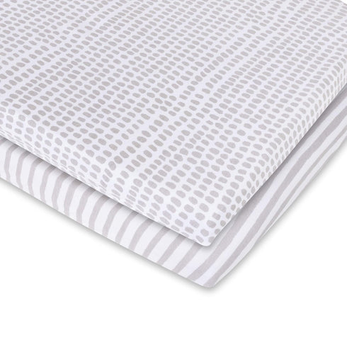 Ely's & Co. Patent Pending Waterproof Bassinet Sheet, 2 Pack Neutral Taupe Grey Splash & Stripes for Baby Girl and Boy