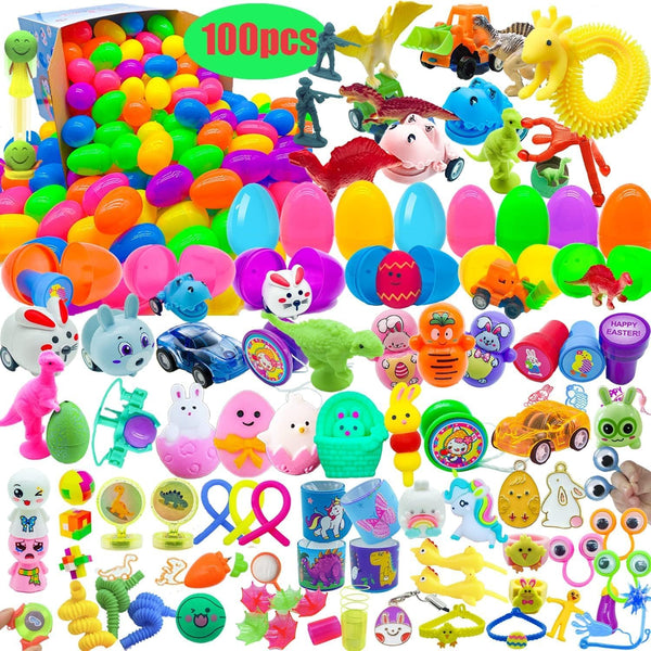 100 Pcs Prefilled Easter Eggs Filled with Novelty Toys,Bright Colorful for Easter