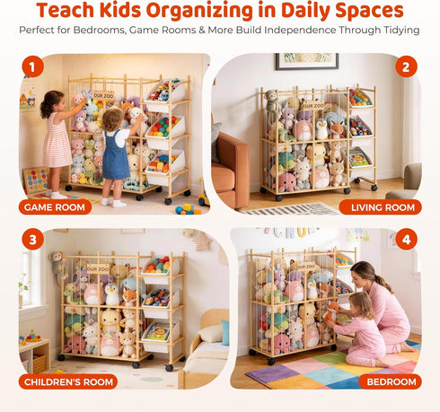 3 Sevenblue Toy Storage Organizer with Removable Bins, Kids Storage Toy Shelf Organizer for Stuffed Animal Holder