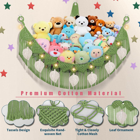 Hammock 56'' Hammock, Stuffed Animal Corner, Large Boho Leaf Macrame Wall Mount Toy Hanging Net Organizer for Teddy