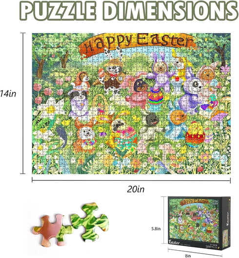 500 Piece Puzzles for Adults - Easter Dog Bunny Ears & Egg Designs Themed - Challenging Puzzle for Game Nights Spring