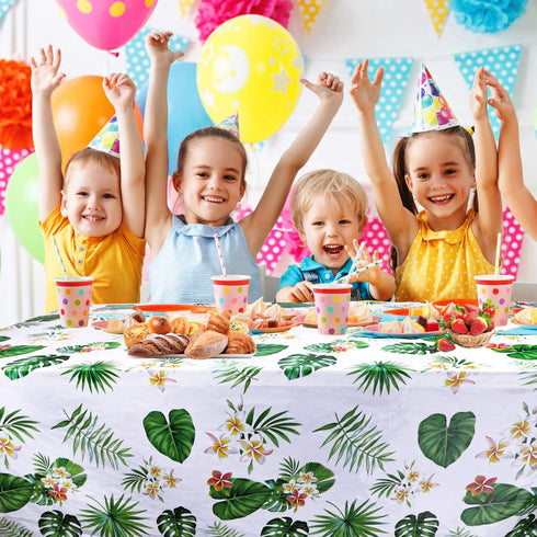 3 Pack Hawaiian Luau Tablecloths for Party Decoration, Aloha Tropical Palm Leaves Table Covers