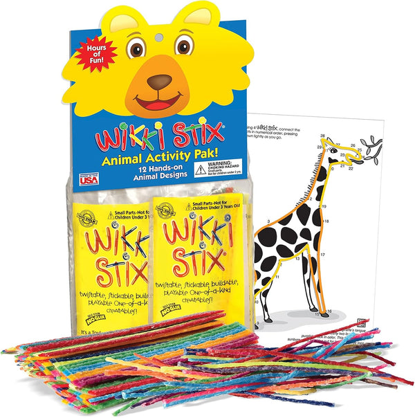 WIKKI STIX Animal Activity Pak, 12 Zoo Animals with Hands-on Activity, Made in The USA