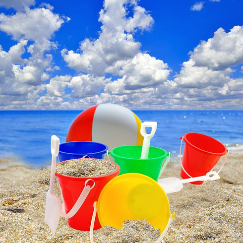 Playsets (Pack 12) 5.25" Set The Dreidel Company Beach Day of Sand Bucket Play Box Includes, Pail & Shovel Sand Toy
