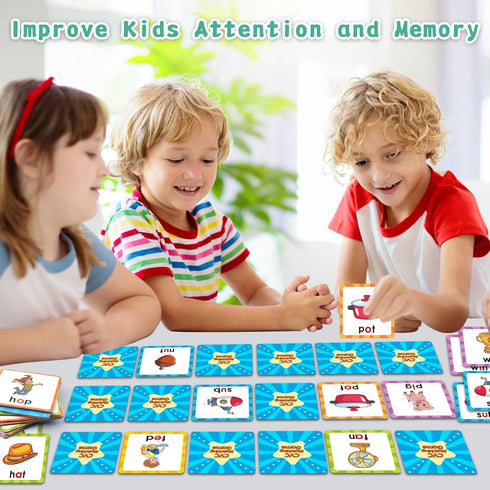 CVC Words Matching Game for Toddlers 3-5, Memory Games for Kids Ages 4-8, Phonics Card Game Flash Cards