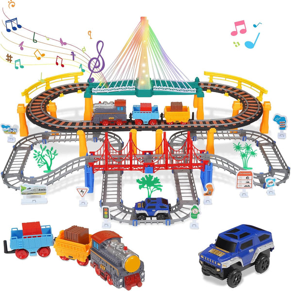 Electric Train Set for Kids Ages 5-8, 2 in 1 DIY Tracks