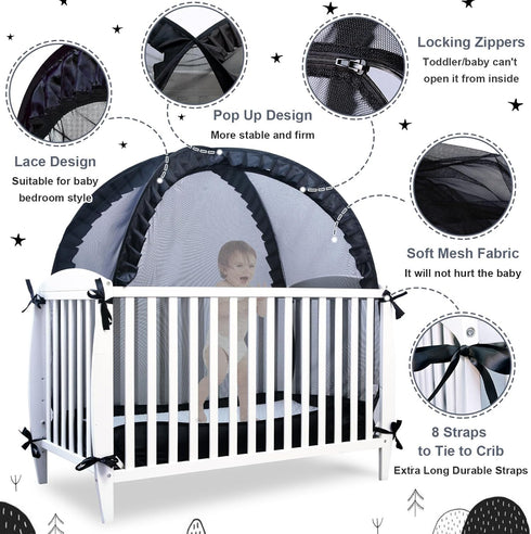 Crib Tent, Pop Up Safet Crib Net to Keep Baby from Climbing Out, Breathable & Skin-Friendly Mesh Crib Cover, Strong