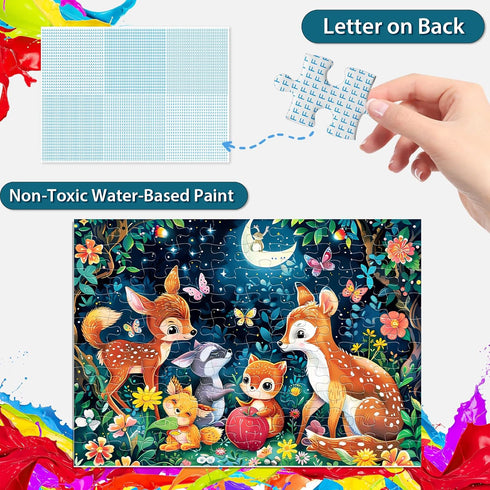 Puzzles for Kids Ages 4-8 - Cute Deer Party in Forest Night - 100 Piece Jigsaw Puzzles for Educational Learning
