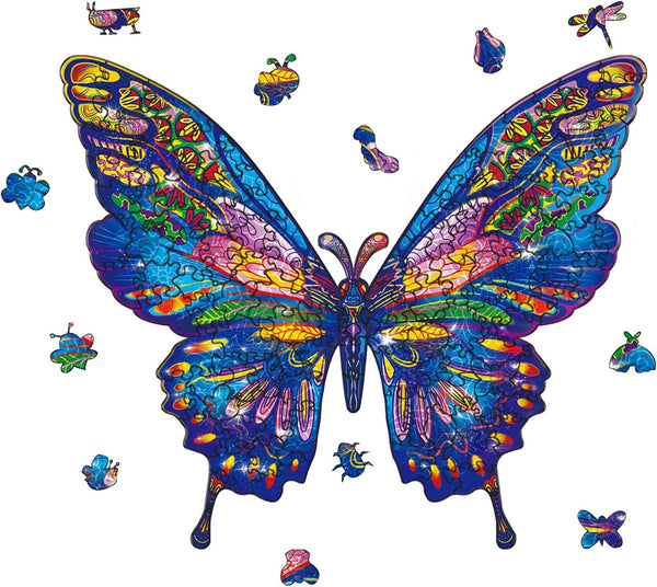 GLOBLELAND 120 Pcs Wooden Jigsaw Puzzles for Adults - Colorful Butterfly Shaped Puzzles