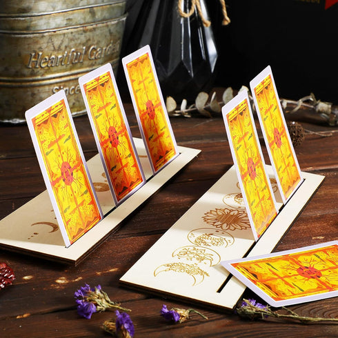 Blulu Wooden Tarot Card Stand Holder - 4 Pcs Moon Phase Altar Stand for Lenormand Oracle, Elegant Style