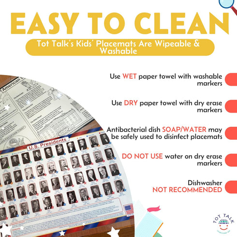 Tot Talk U.S. Presidents Educational Placemat for Kids - Double-Sided, Waterproof, 17.5" x 11.5"