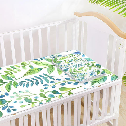 SyXIOP 28" 52" Blue-Green Leaves Cooling Baby Waterproof Crib Mattress Cover x Breathable Pads for Bed for Kids, Adult