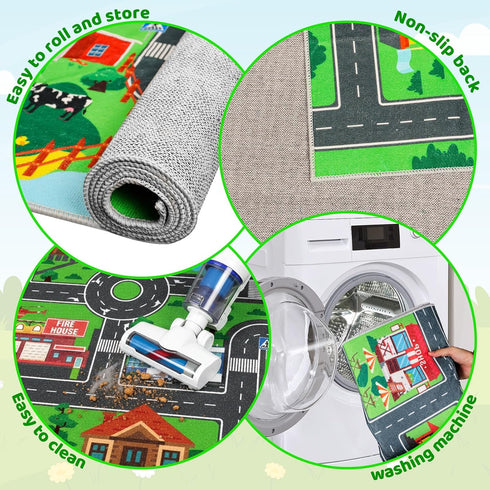 DINSUMRUG (59X39.4 INCH, 1) Kids Carpet Car Play Rug, City Life Traffic Road Kids Rug Playmat,Non Slip Children