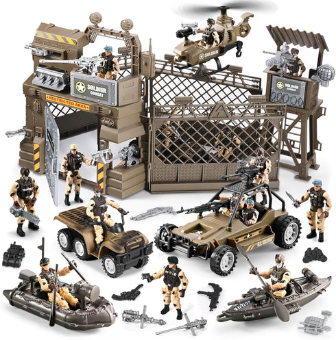 JASSKKBO 86-In-1 4-7 6-8 8-12, Army Men Toys for Boys Military Base/Truck/Kayak Boat/Motorcycle/Helicopter/Army Men