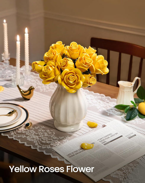 iATOM Set, 12Pcs Yellow Rose Bouquet Building Flowers Botanical Collection Kit for Adults