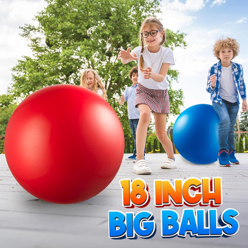 18-Inch (2 Pack, PlayBolt Jumbo Playground Balls Red & Blue) - Giant Large Inflatable Rubber Kickball for Kids