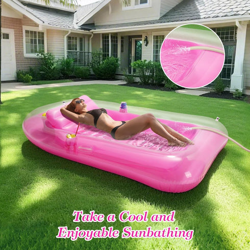 MoKo Pool Floats Adult, Large Floating Bed with Ice Bar, Tanning Bed Pool Raft Inflatable Lounger with Drink Holder