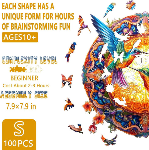 Wooden Puzzles for Adults - Hummingbird Unique Shaped Wooden Jigsaw Puzzle, Perfect for Birthday Gift