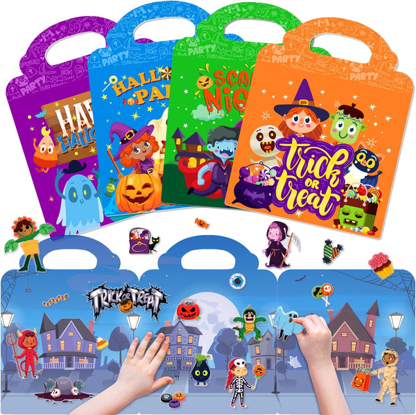 4 Sets of Halloween Reusable Sticker Books for Kids 2-4, Activities for Toddlers 1-3, Removable Jelly Stickers
