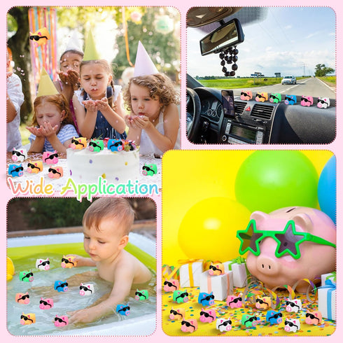 Syhood 150 Packs Mini Rubber Pigs with Sunglasses - Squeaky Piggy Bath Toys for Shower Birthday Party Favors