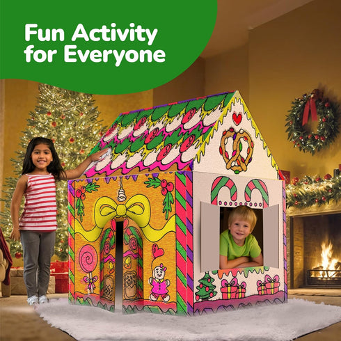 24 3-9 ArtCreativity Gingerbread House Craft Kit for Kids with Butter Crayons - Black and White Gingerbread Cardboard