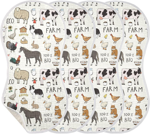 Farm Animals Muslin Baby Burp Cloths - Super Absorbent and Soft Burping Rags - Cotton Burp Clothes Set for Boys and Girls, 1 Pack by Kigai