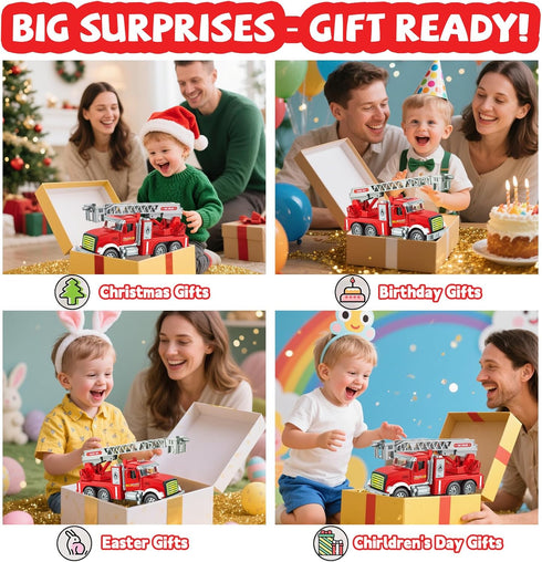 3-5, 1 2 3 4 5 6 Toddler Boy Toys, Fire Trucks for Toddlers Lights Music Toy Cars with Rotating Extend Ladder