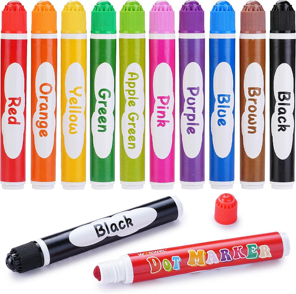 WOSWEL Dot Markers, 10 Colors Washable Dot Paint Markers for Toddlers Kids