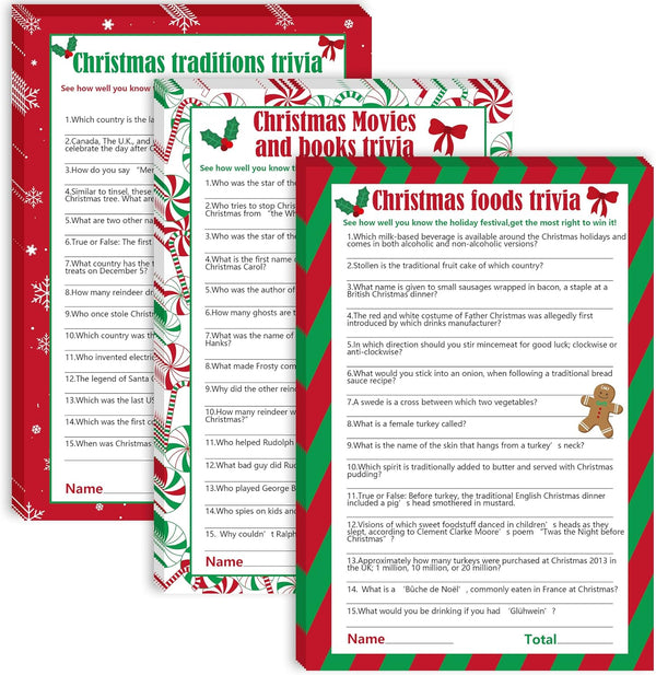 62 Pieces Christmas Trivia Party Game Cards for Adult Annual Festive Events and Christmas Party Decorations
