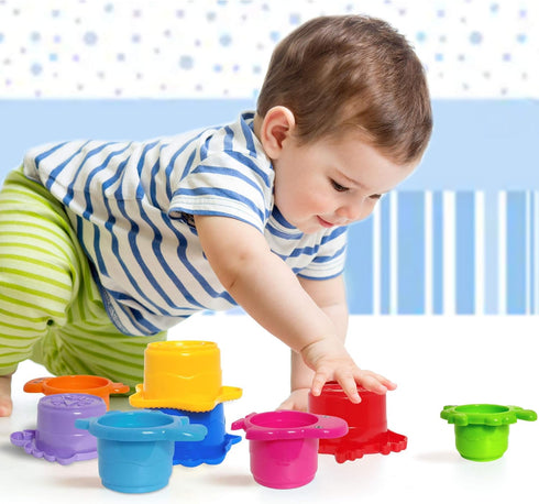 Baby Bath Toy - Beach Stacking Cups for Boys and Girls - 8 pcs Bath Tub Toys for Toddlers