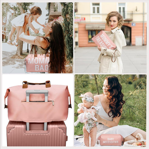 Mommy 2 printe Diaper Bag Tote for Girls with Organizer Pouches, Large Capacity Mom's Bag for Hospital and Weekender
